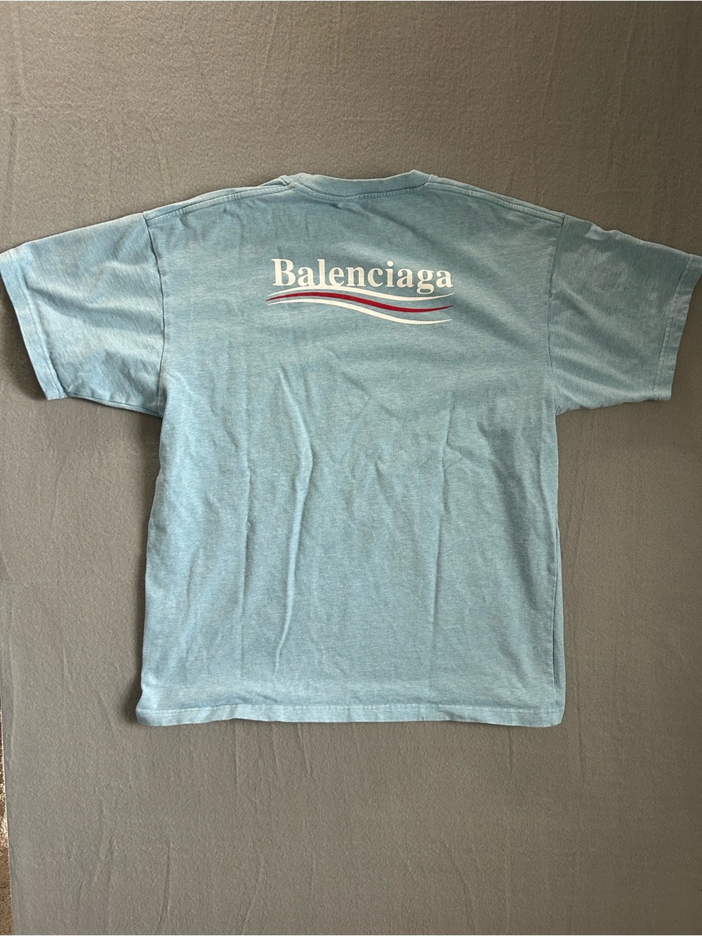Balenciaga Heather Blue 2019 Campaign Political Logo Oversized T-Shirt Size S